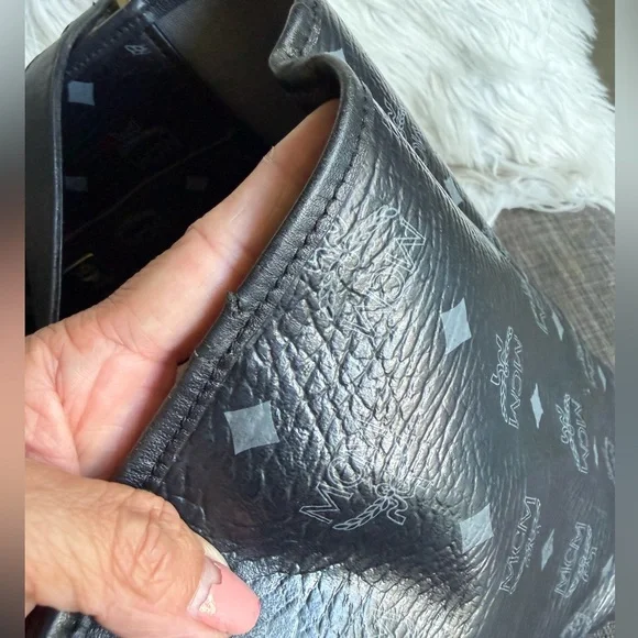MCM Black Visetos Logo Tote